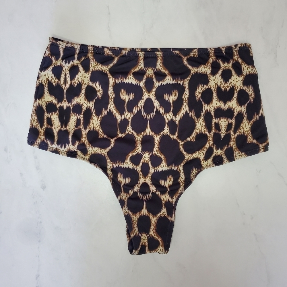 Leopard Print High Cut Bikini Bottoms Small - Picture 5 of 7